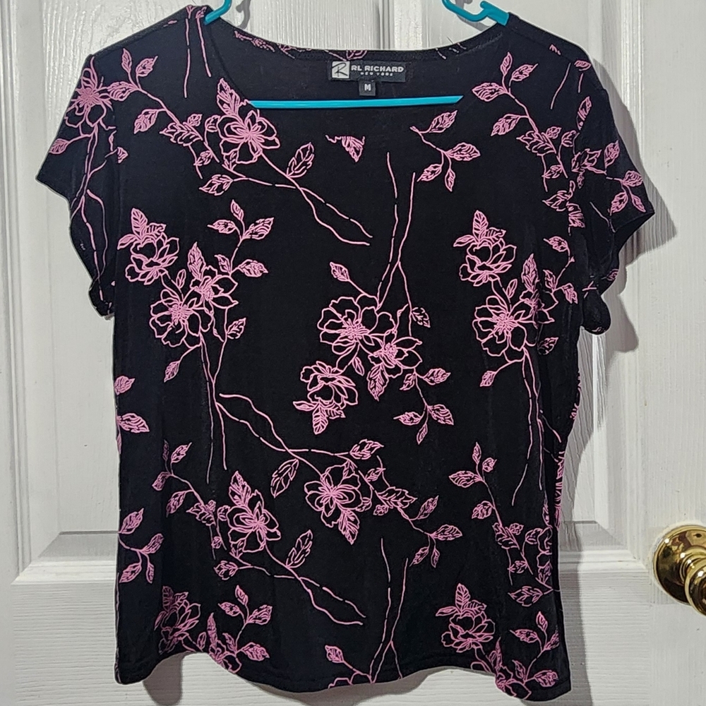 Y2K Black & Pink Floral Embroidered Blouse